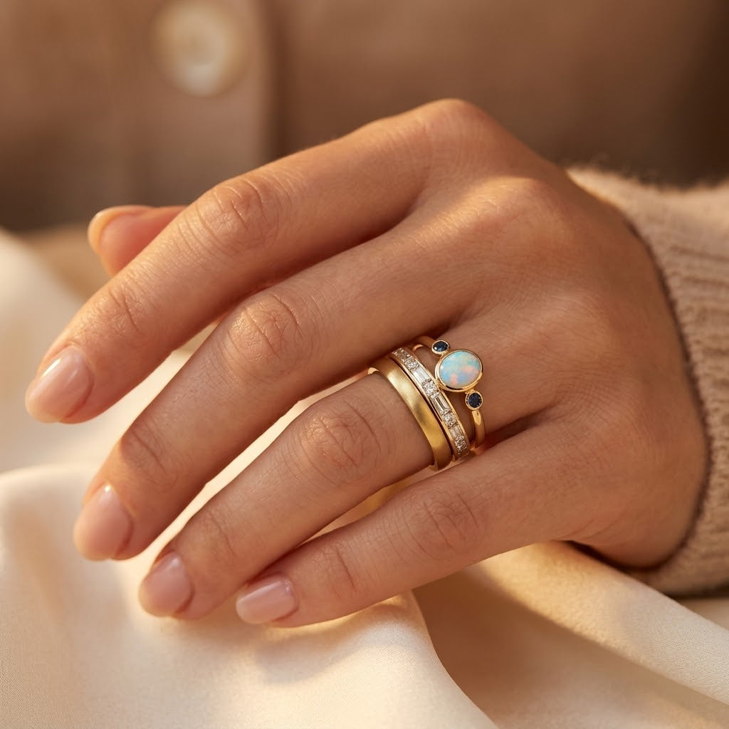 Conjunto de Anéis com Bezel em Ouro