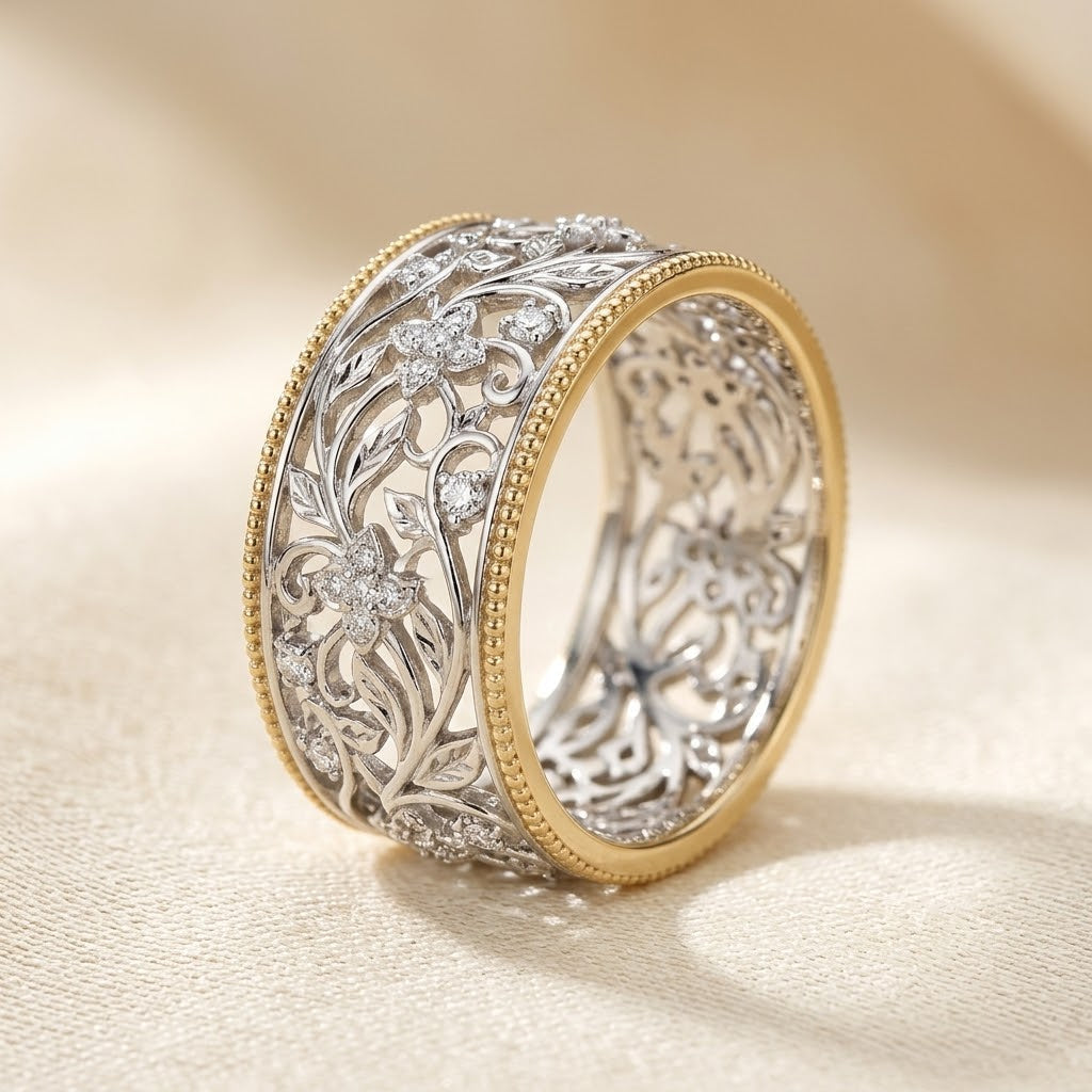 Anel Ornamental de Prata e Ouro