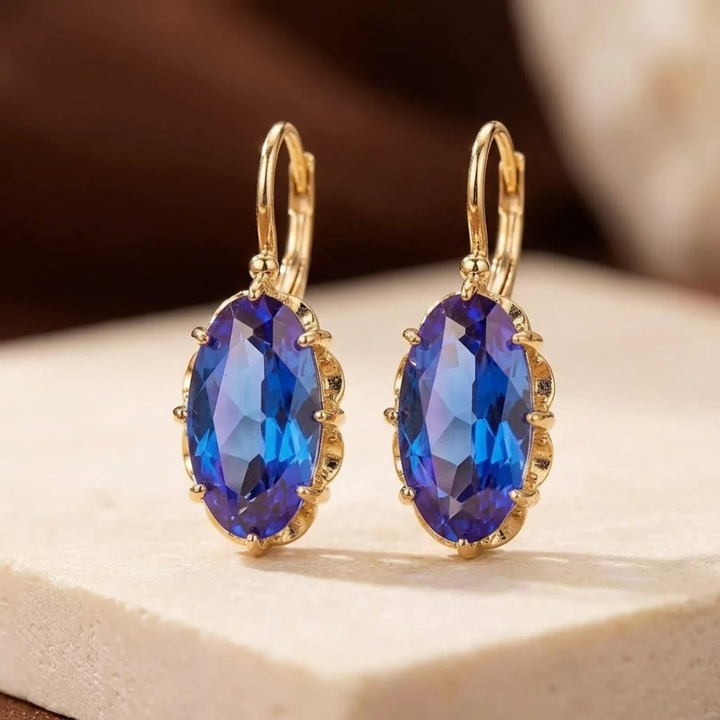 Brincos de Gota de Safira Dourada
