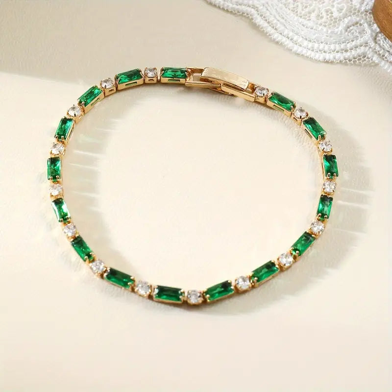 Pulseira de Ténis Alternada em Ouro e Esmeralda