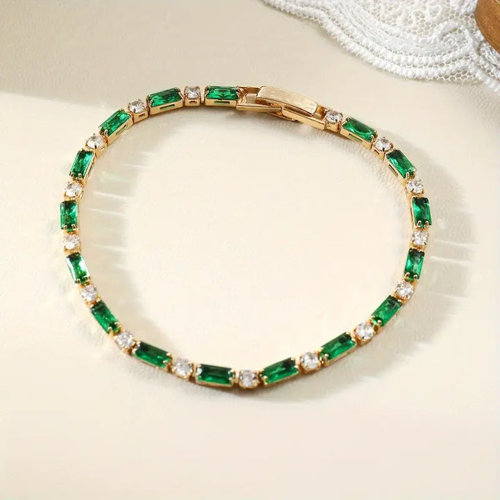 Pulseira de Ténis Alternada em Ouro e Esmeralda