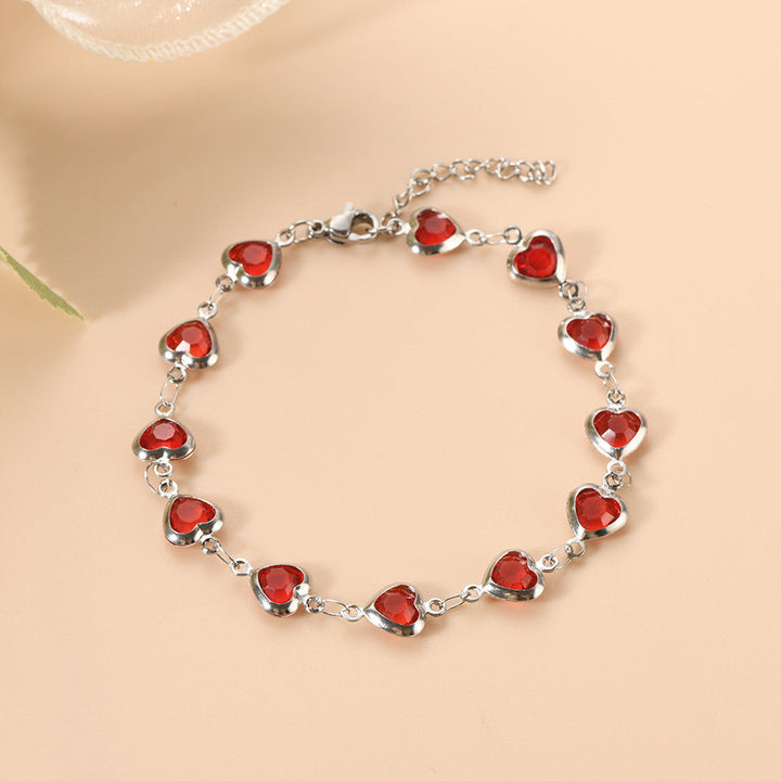 Pulseira de Cadeia em Prata com Coração de Rubi