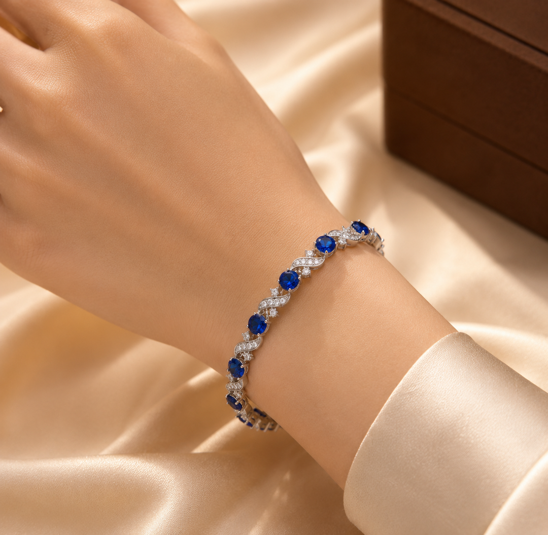 Pulseira Floral em Safira Prateada