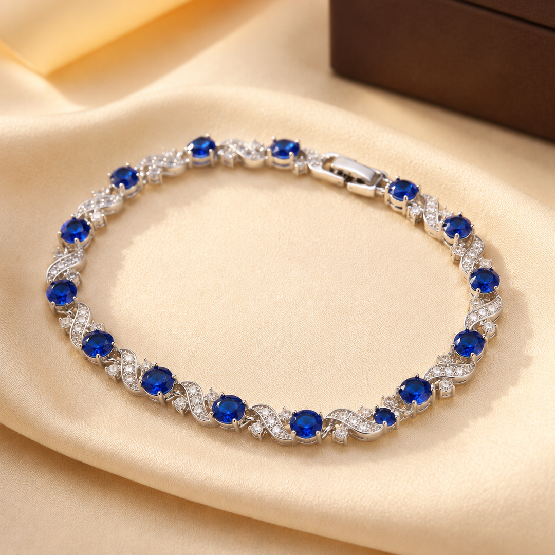 Pulseira Floral em Safira Prateada
