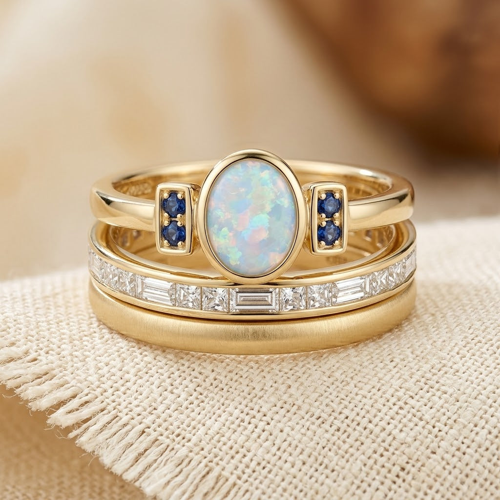 Conjunto de Anéis com Bezel em Ouro