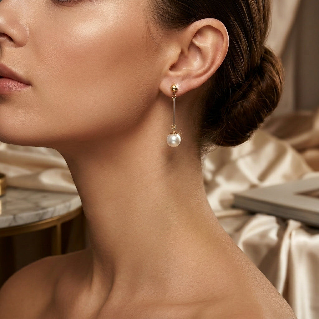 Brincos Longos de Pérola Dourados
